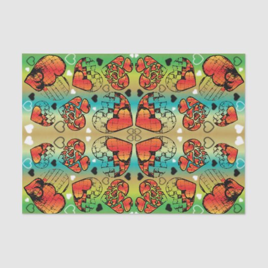 Papier Mousseline Rouge et vert Whimsical Romantique Coeurs motif (Recto)