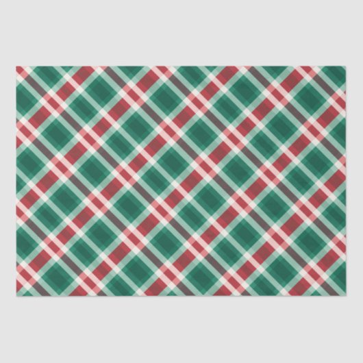 Papier Mousseline Rouge Festif traditionnel et Plaid vert (Recto)