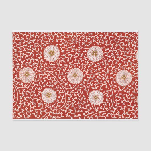 Papier Mousseline Rouge Floral Vibrant Ornate Classé Motif (Recto)