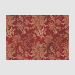 Papier Mousseline Rouge grenat et or Damassé vintage