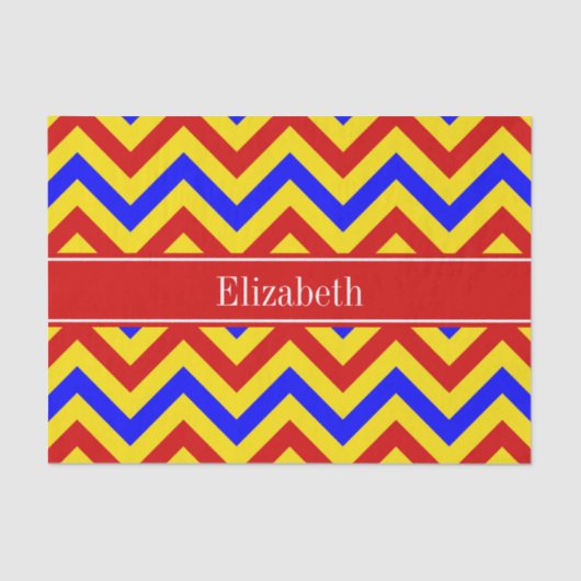 Papier Mousseline Rouge, jaune, Blue LG Chevron Red Name Monogram (Recto)
