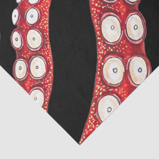 Papier Mousseline Rouge Kraken Octopus Tentacles Noir (Détail)