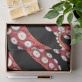 Papier Mousseline Rouge Kraken Octopus Tentacles Noir (Cadeau)