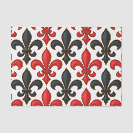 Papier Mousseline Rouge noir baroque Fleur de lis Motif Design (Recto)