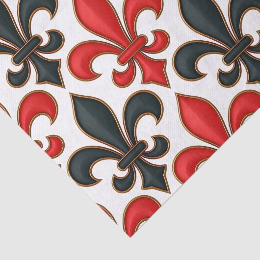 Papier Mousseline Rouge noir baroque Fleur de lis Motif Design (Détail)