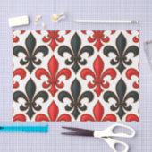Papier Mousseline Rouge noir baroque Fleur de lis Motif Design (Artisanat)