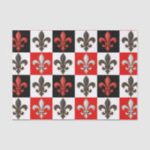 Papier Mousseline Rouge Noir Blanc À damiers Fleur de lis Design (Recto)