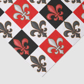 Papier Mousseline Rouge Noir Blanc À damiers Fleur de lis Design (Détail)