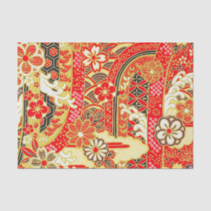 Papier Mousseline Rouge or Blanc Japonais Kimono Floral Découpage