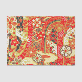 Papier Mousseline Rouge or Blanc Japonais Kimono Floral Découpage
