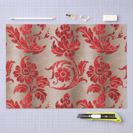 Papier Mousseline Rouge Or Faux Velvet Damask Élégant (Artisanat)
