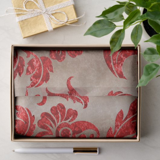 Papier Mousseline Rouge Or Faux Velvet Damask Élégant (Cadeau)