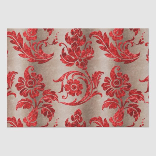 Papier Mousseline Rouge Or Faux Velvet Damask Élégant (Recto)