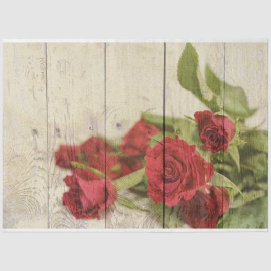 Papier Mousseline Rouge Romantique Rose Russe Découpage en bois (Recto)
