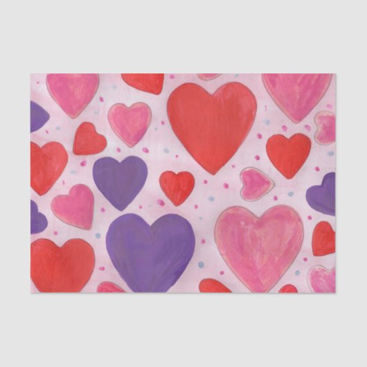 Papier Mousseline Rouge rose et violet Valentines Jour Coeurs Design (Recto)