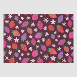 Papier Mousseline Rouge rose mauve fraise motif floral