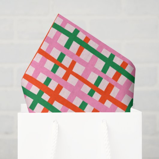 Papier Mousseline Rouge Rose Vert Rayures (Sac cadeau)
