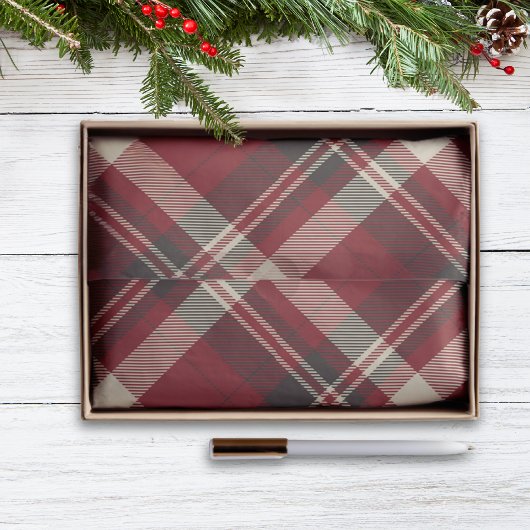 Papier Mousseline Rouge rustique et vert Tartan Plaid Noël