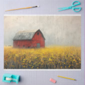 Papier Mousseline Rouge rustique Grange Fleurs Jaunes Peinture Décou (Artisanat)