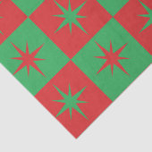 Papier Mousseline Rouge vert à damiers rétro starburds de Noël (Détail)
