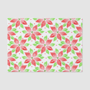 Papier Mousseline Rouge vert Aquarelle Poinsettia Motif