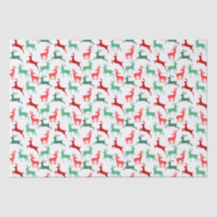 Papier Mousseline Rouge Vert Noël Reindeer Motif Blanc