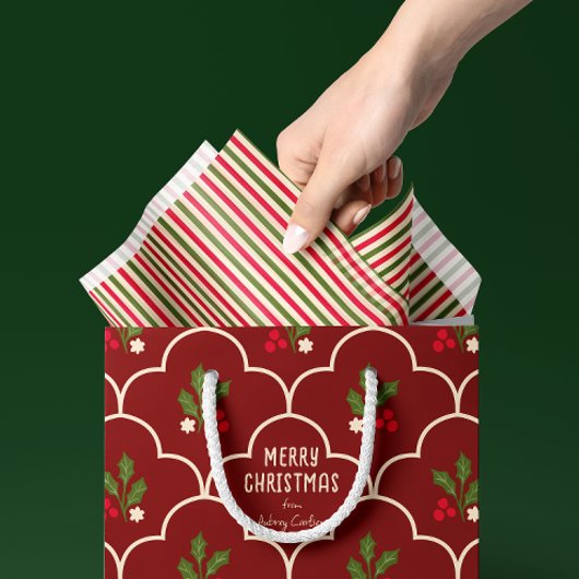 Papier Mousseline Rouges et Verts Forêt Rayures