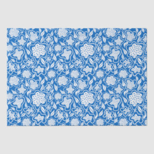 Papier Mousseline Royal Blue and White Cross Stitch Floral