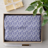 Papier Mousseline Royal Blue sur Rose blanche Moderne Damas Floral (Cadeau)