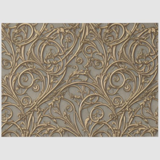 Papier Mousseline Royal Bronze Floral Ornate Damask (Recto)