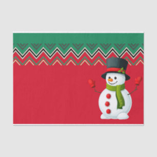 Papier Mousseline Ruban Motif Snowman Red & Green Chevron