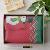 Papier Mousseline Ruban Motif Snowman Red & Green Chevron (Cadeau)