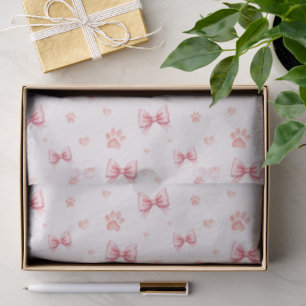 Papier Mousseline Ruban rose, Coeur et Motif Empreinte de patte - Ro