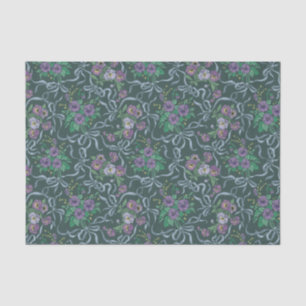 Papier Mousseline Rubans Bleu Acier et Pensées Violettes de Style Vi