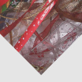 Papier Mousseline Rubans de Noël Rouge Vert et Or Vacances (Détail)