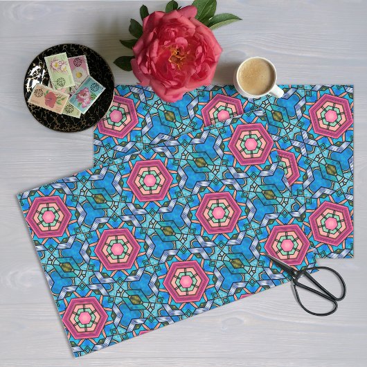 Papier Mousseline Rubans en verre Art déco bleu et rose Élégant Vint