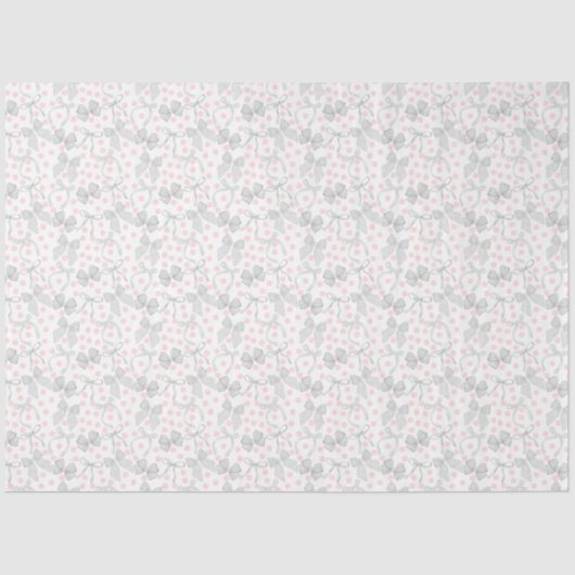 Papier Mousseline Rubans gris et points roses (Recto)