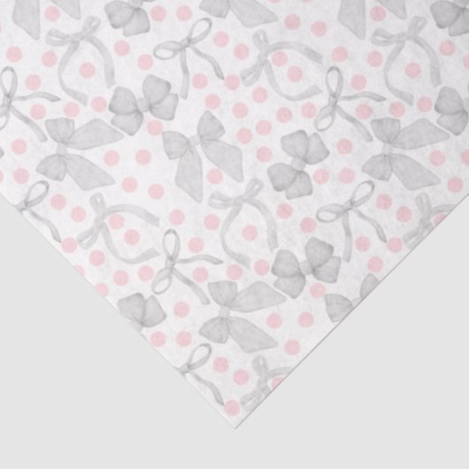Papier Mousseline Rubans Gris & Points Roses (Détail)