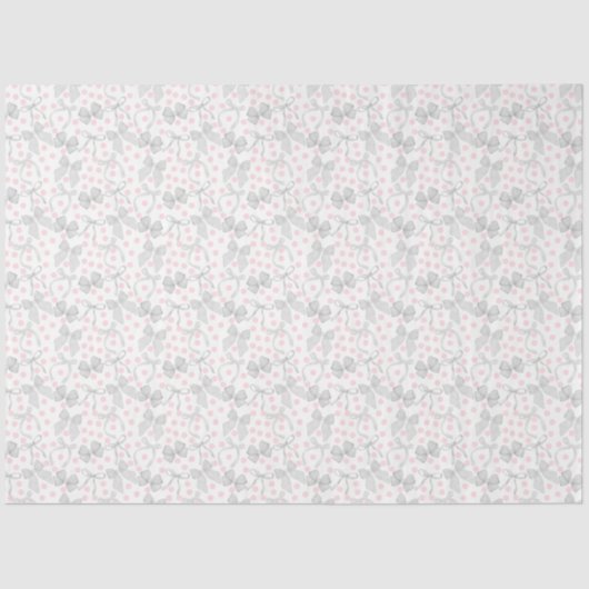 Papier Mousseline Rubans Gris & Points Roses (Recto)