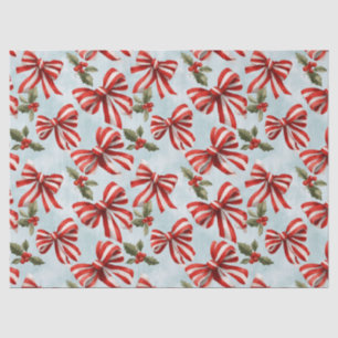 Papier Mousseline Rubans rayés rouge et blanc Noël Holly