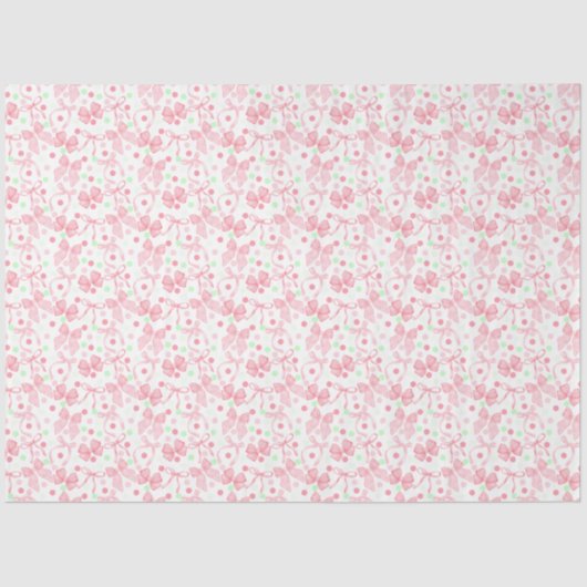 Papier Mousseline Rubans roses avec des points roses et verts (Recto)