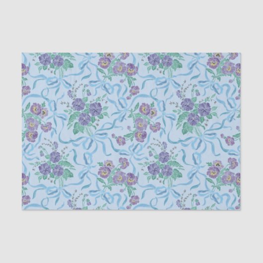 Papier Mousseline Rubans vintages violets bleu clair (Recto)