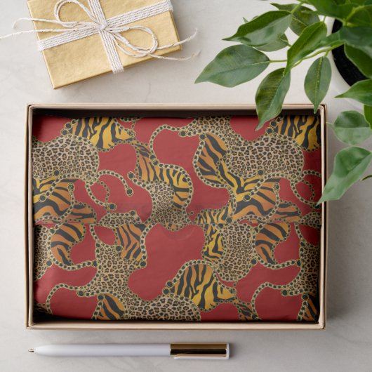Papier Mousseline Ruby Léopard Baroque Luxe Or (Cadeau)