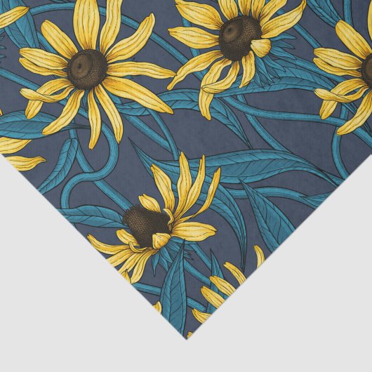 Papier Mousseline Rudbekia jaune sur la marine (Détail)