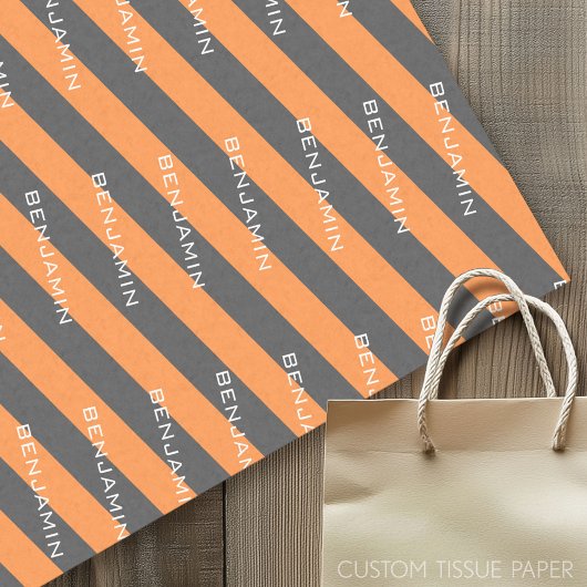 Papier Mousseline Rugby orange et gris avec nom personnalisé