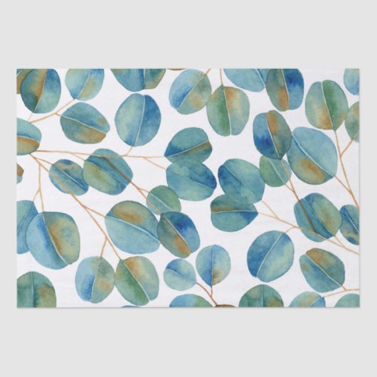 Papier Mousseline Russe Aquarelle Eucalyptus Feuilles (Recto)