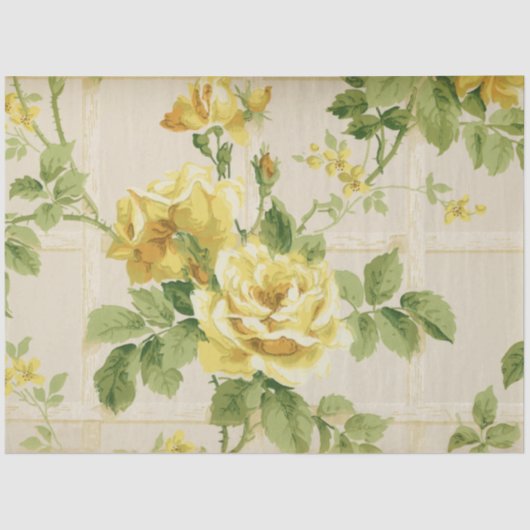 Papier Mousseline Russe Ferme Roses Jaunes sur Trellis (Recto)