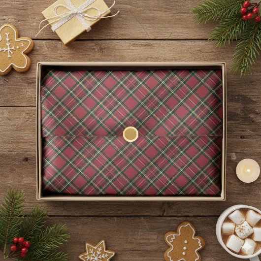 Papier Mousseline Russe Noël Holiday Red Tartan Plaid