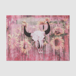 Papier Mousseline Russe Western Taureau Taureau rose Tournesols Jaun