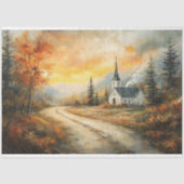 Papier Mousseline Rustic Autumn Church aquarelle peinture découpage (Recto)